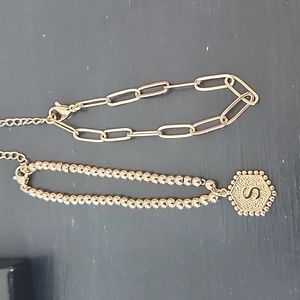 Beautiful gold tone bracelet set of 2 initial.S